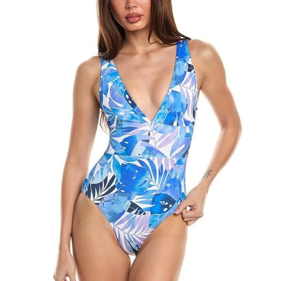 NWT Tommy Bahama Women's Standard Palm Modern Palma V-Neck One-Piece Swimsuit - Picture 1 of 6